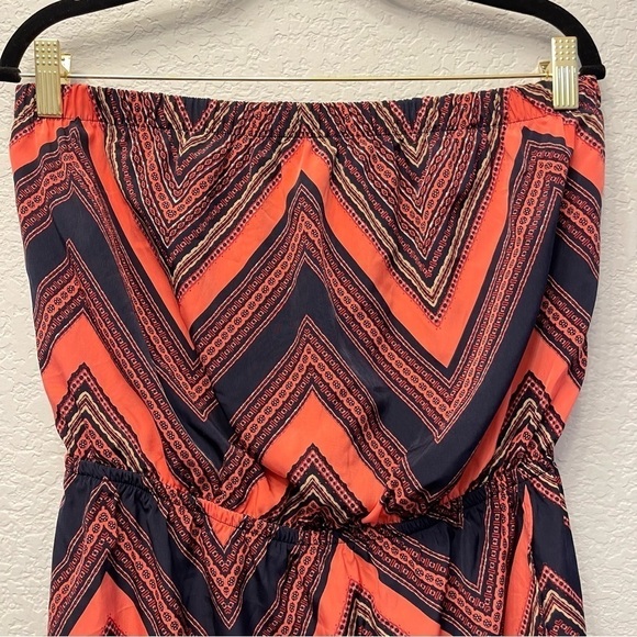EXPRESS Y2K Tube Top Geometric Chevron Orange Navy Blue Boho Chic‎ Dress Size M - Picture 10 of 16